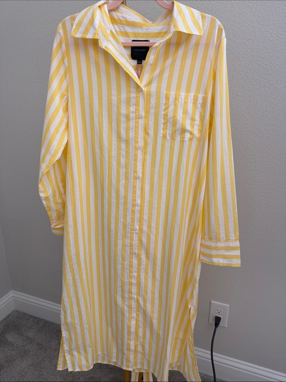 Alex Marie Yellow & White Striped Button Front Shirt Dress Size Large NWT